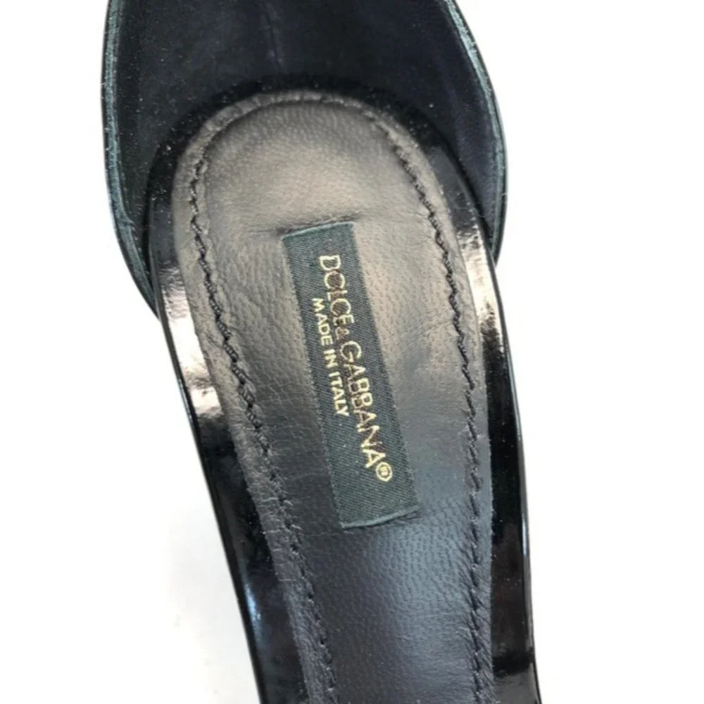 Dolce And Gabbana Black Sculpted Heel Patent Leather Sandals US7.5